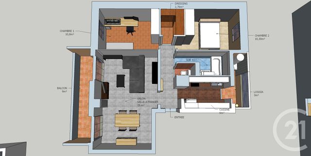 Appartement F3 à vendre - 3 pièces - 65.11 m2 - NICE - 06 - PROVENCE-ALPES-COTE-D-AZUR - Century 21 Villas D'Azur